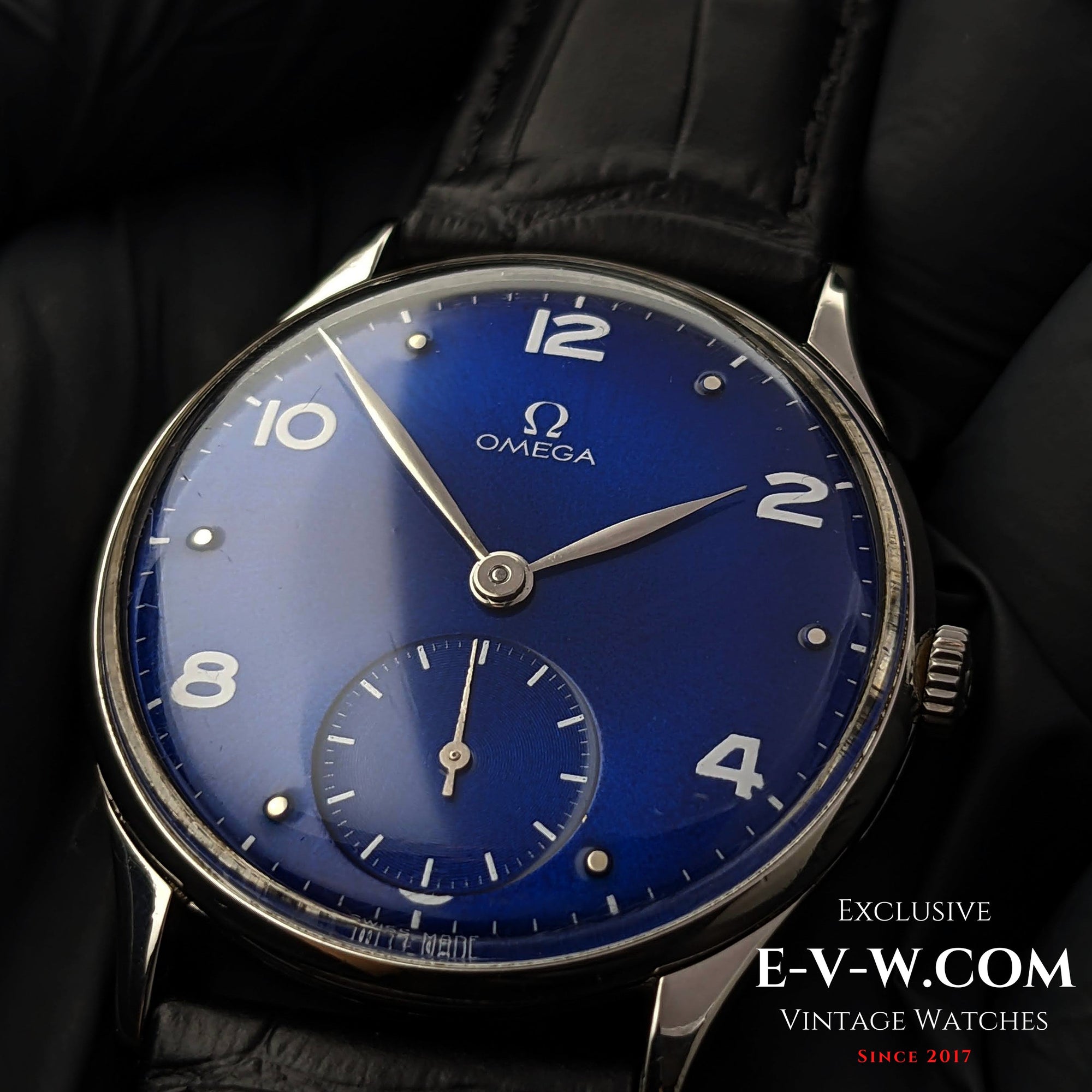 Omega vintage de 76 ans, cadran bleu, réf. 2401-3 / Cal. 360 / Année de fabrication : 1947