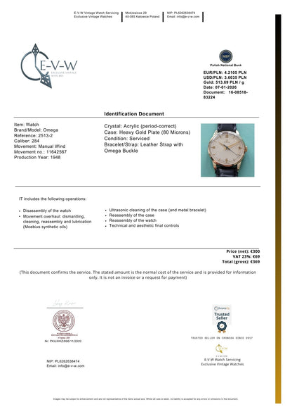 Omega Post-War-Classic/ Ref 2513-2 / Cal. 283 (30T2) / Wristwatch / 80 Microns Gold Plated / Serviced