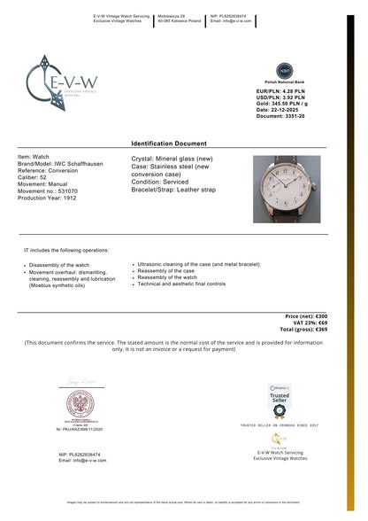 IWC Schaffhausen |  1912 Marriage Watch | Cal. 52 Vintage Conversion |  Serviced