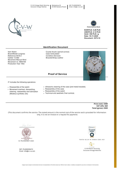 73 years old Longines Crab Lugs Watch | Ref. 6416-2 | legendary cal. 12.68Z | Vintage 1952