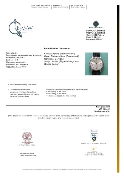 Vintage 1974 Omega Geneve Automatic Watch Ref. 166.0163 | Cal. 1012 |  Serviced