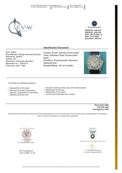 1950s Omega Automatic Bumper Watch | Ref. 2438-8 | Cal 351 | Serviced