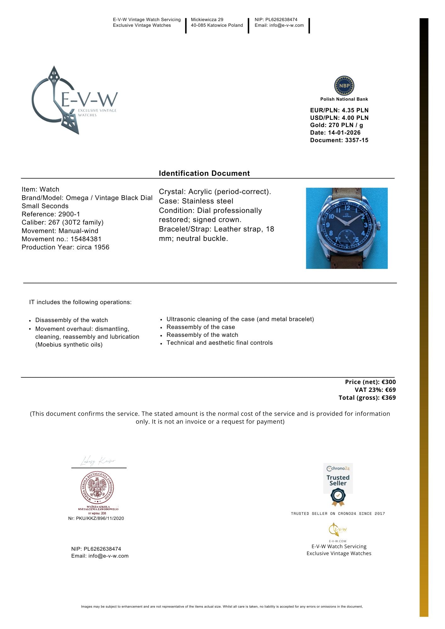 70 Years old Omega Vintage Black Dial | Ref. 2900-1 | Cal 267 (30T2) | Vintage 1956 | Serviced