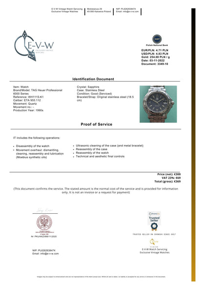 1990s TAG Heuer Profesionall 200 METERS / 6000 Series Watch | Ref. WH1115-K1