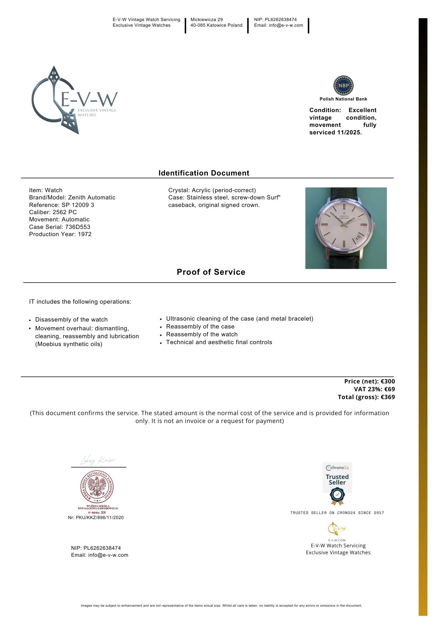 Vintage 1972 Zenith Automatic Cal. 2562 PC | Ref. SP 12009 3 | Serviced