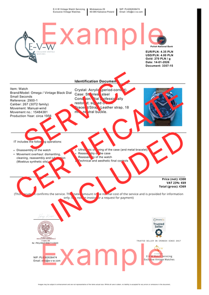 Example of included EVW service certificate