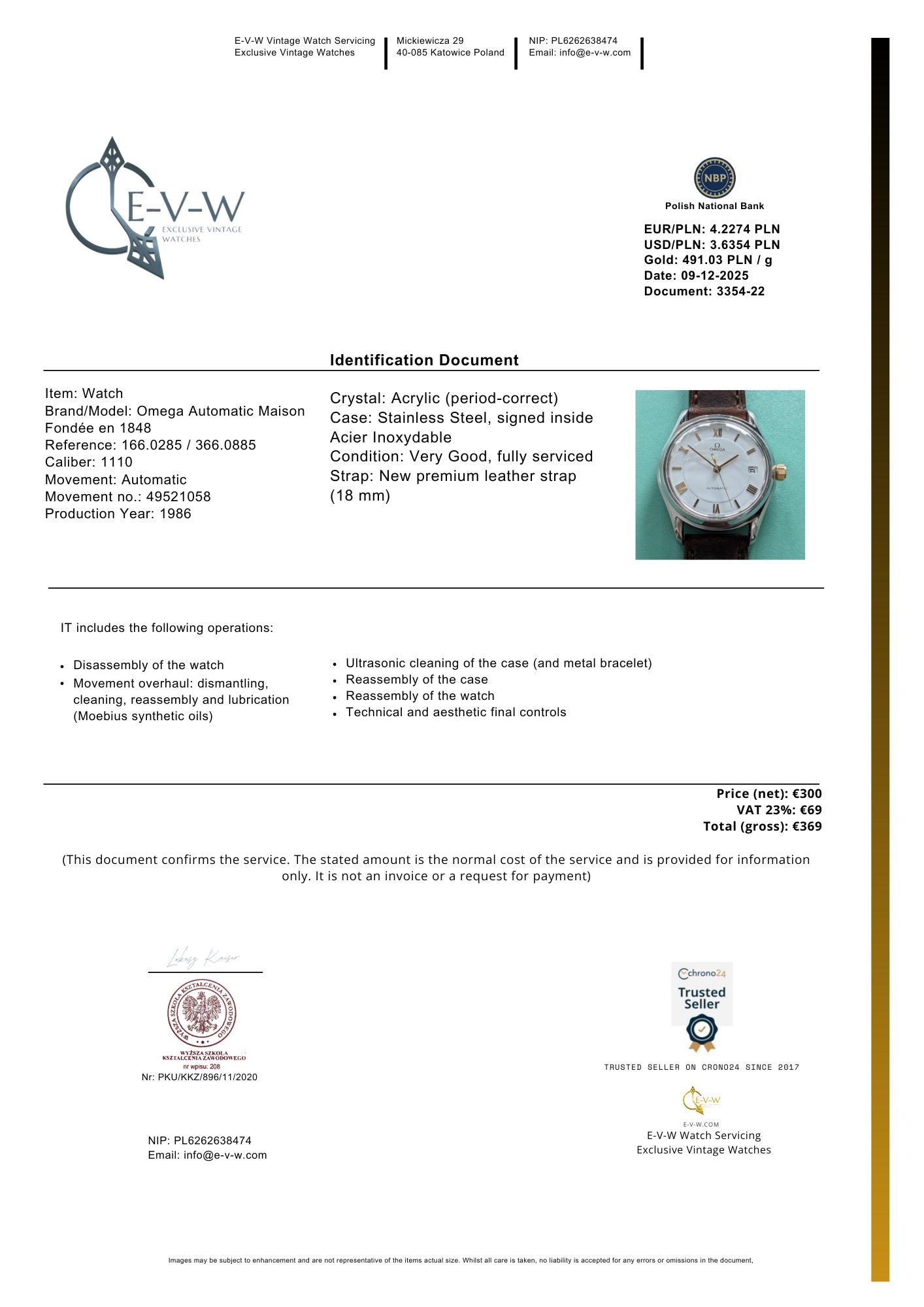 Omega Automatic Maison Fondée en 1848 | Ref. 166.0285 / 366.0885 | Cal. 1110 | Vintage 1986 | Serviced