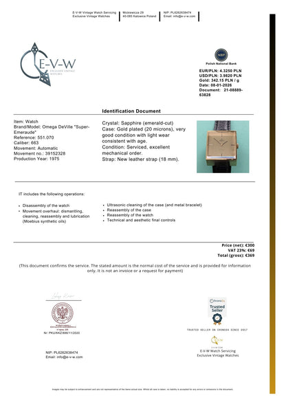 Rare Omega DeVille Super-Emeraude 1975 Automatic Watch / Gold Plated / Serviced