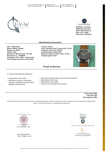 75 Years Old Black Omega | Ref. 2622-2 | Cal. 265(30T2 family) | Vintage 1950