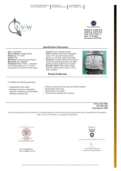 Early 1970s  Omega Genève | Ref. 111.0109 | Cal. 625 | Vintage 1970s | Serviced