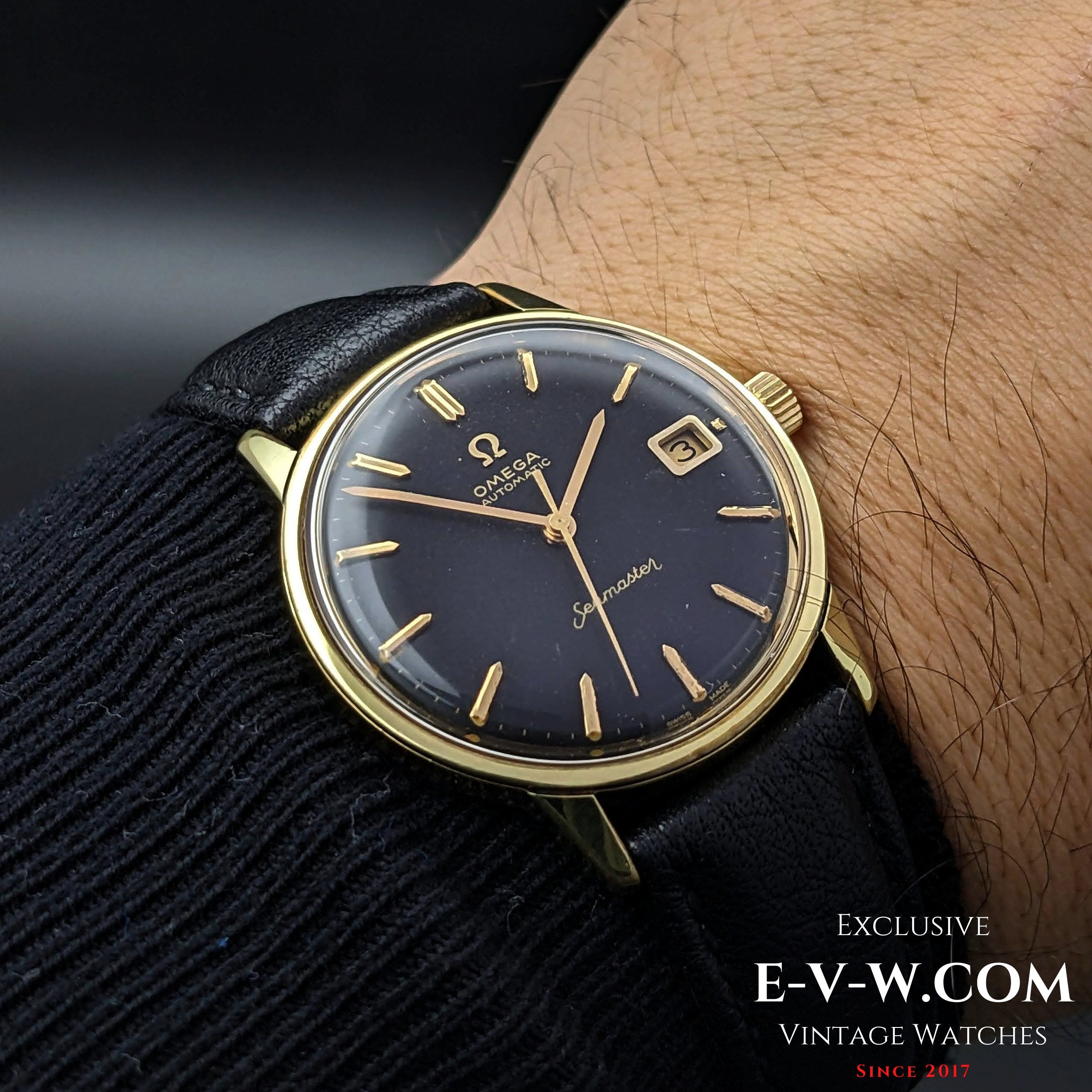 Omega Seamaster Black Dial Automatic Gold Plaque Ref 166002 cal. Exclusive Vintage Swiss Watches