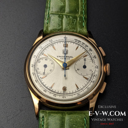 82 Years Old Vintage Universal Geneve 18K Gold Chronograph / Cal. 285 / Vintage 194382 Years Old Vintage Universal Geneve 18K Gold Chronograph / Cal. 285 / Vintage 194382 Years Old Vintage Universal Geneve 18K Gold Chronograph / Cal. 285 / Vintage 1943