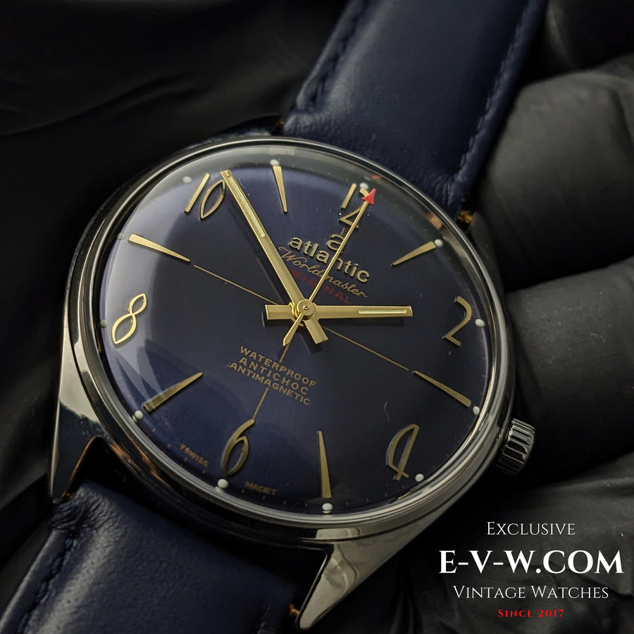 55 Years Old Vintage Atlantic Worldmaster Original Blue / Cal. 969 / Vintage 1970s