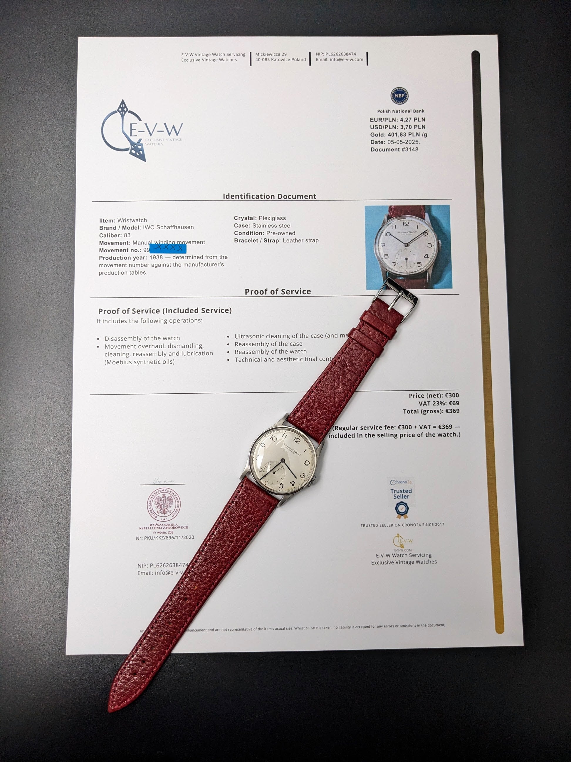 Reloj de vestir IWC Schaffhausen vintage de 87 años | Calibre 83 | Vintage 1938 / Revisado