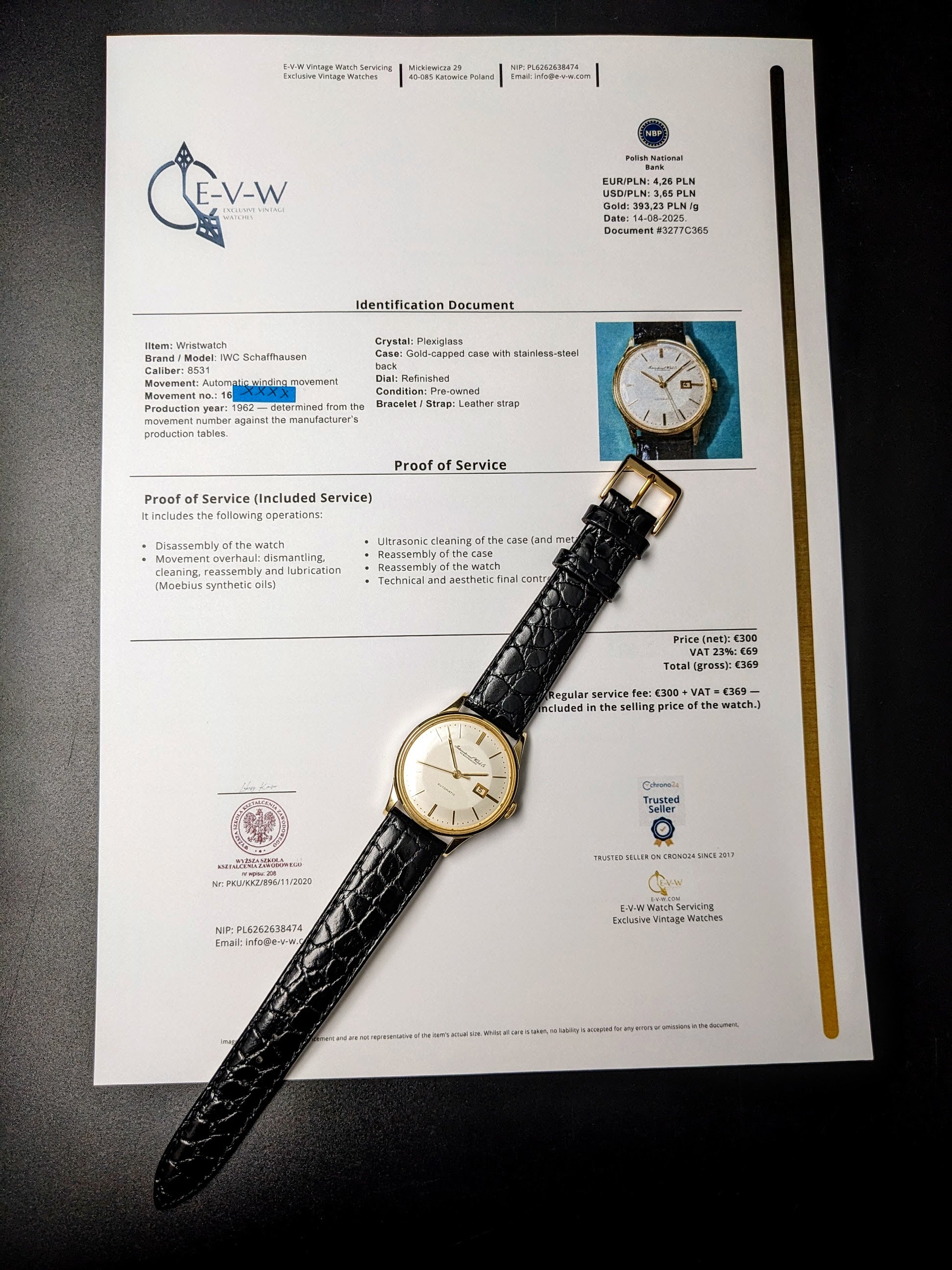 IWC Schaffhausen أوتوماتيك تاريخ | قرص Pie-Pan | مغطى بالذهب | عيار 8531 | قديم 1962 | خدمة 08/2025