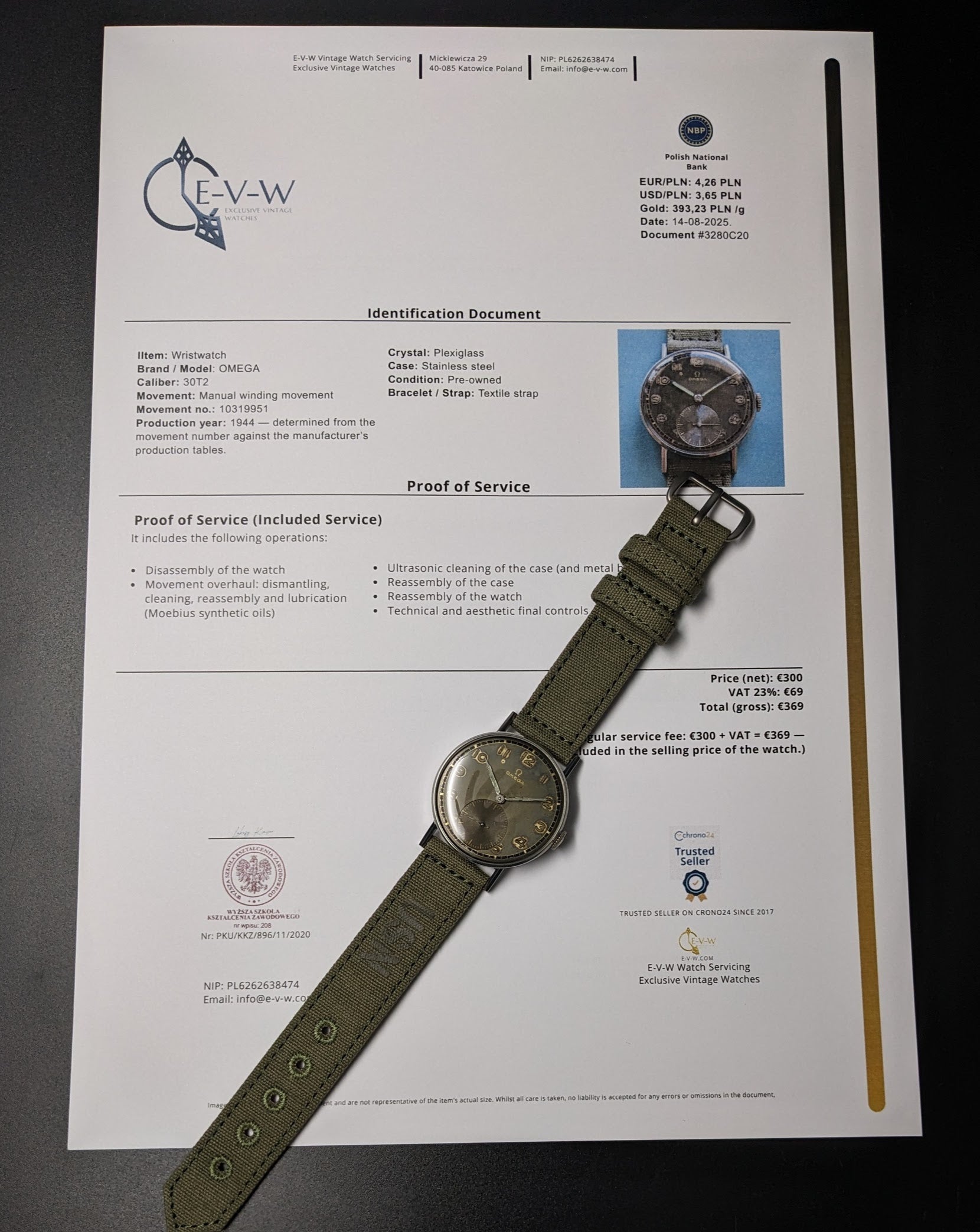 81 Jahre alte Omega aus dem Zweiten Weltkrieg | Ref. 2383/2 | Kal. 30T2 | Baujahr 1944 | Komplettservice