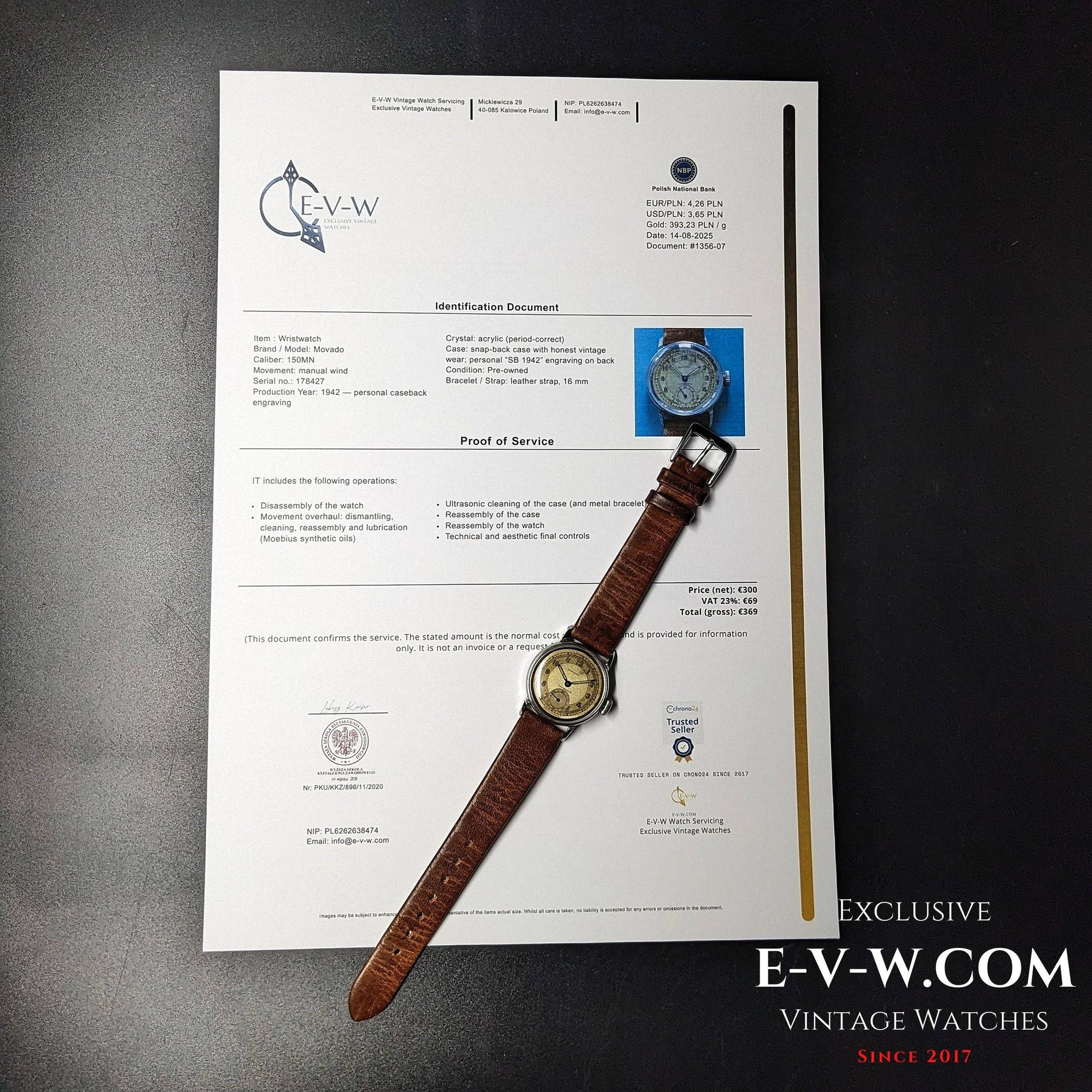 83 anni — Movado — Seconda guerra mondiale — Cal 150MN — Vintage 1942 — Revisionato