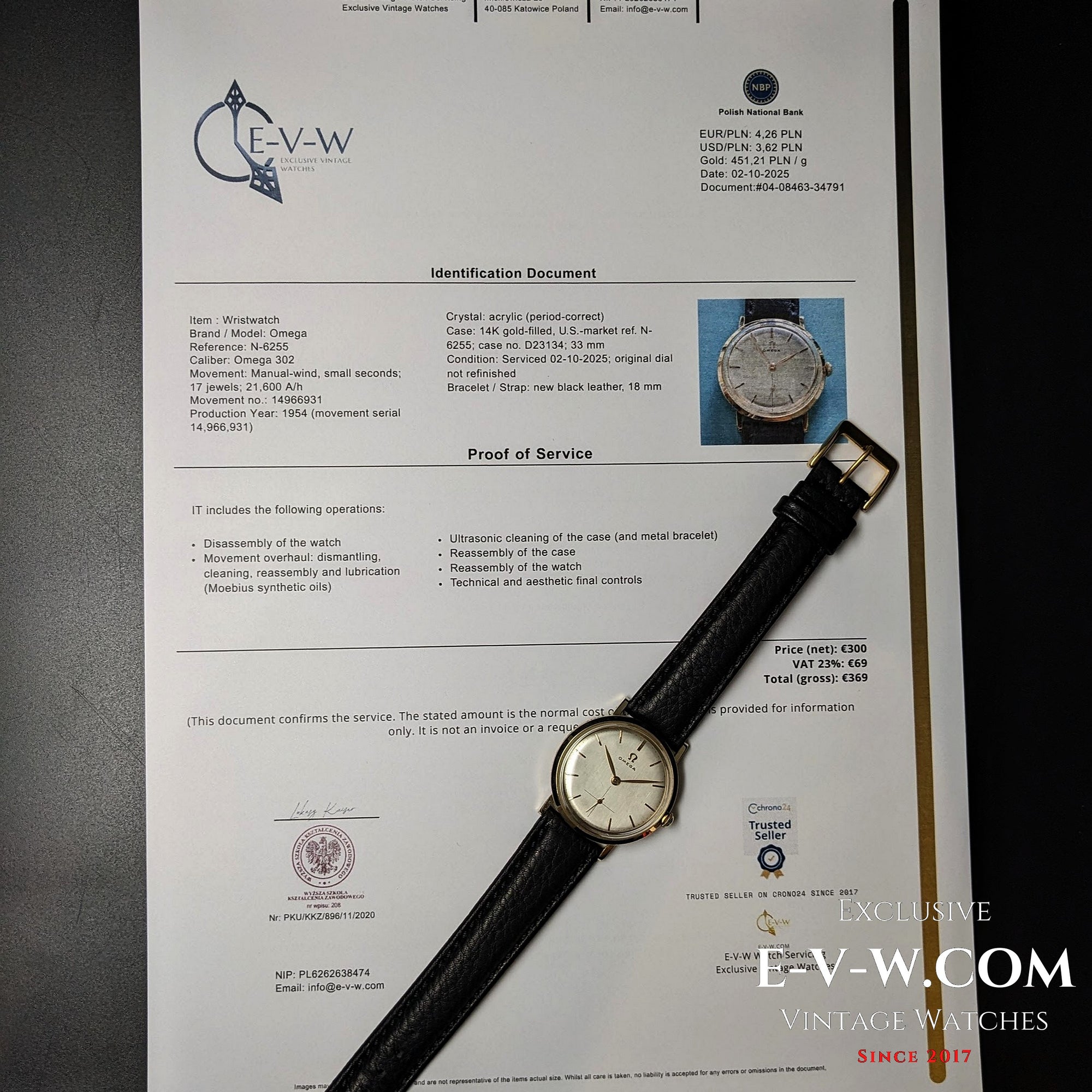 71 years old -Omega 14K gold-filled-Ref. N-6255 - Cal 302 - Vintage 1954 - Serviced