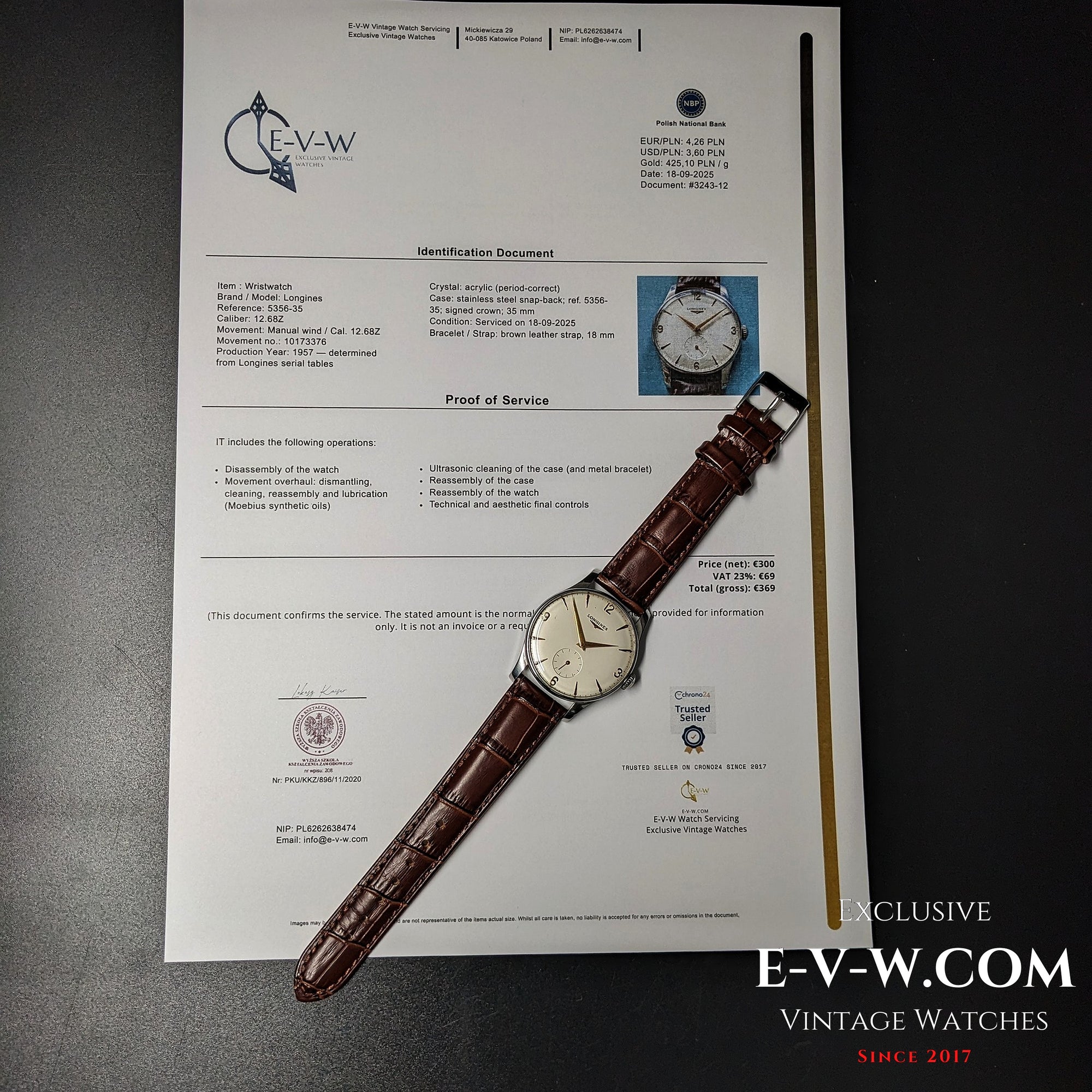68 Jahre alte LONGINES Calatrava – Ref. 5356-35 – Kal. 12.68Z – Baujahr 1957 – gewartet