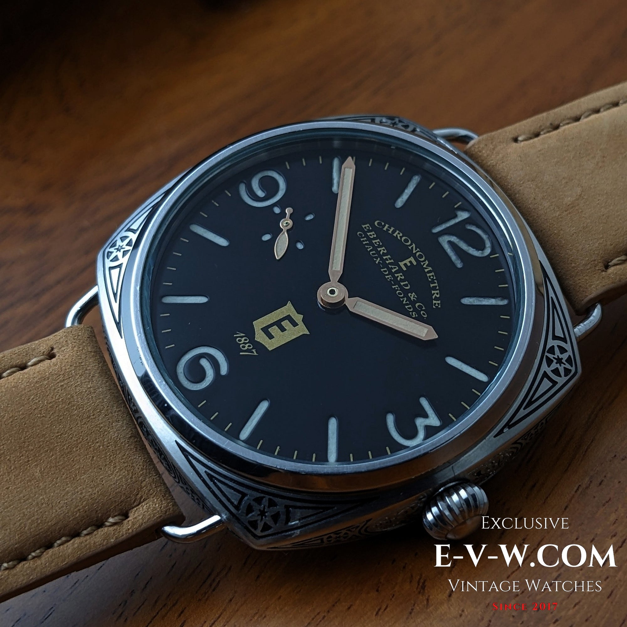 1920年代古董Eberhard & Co改裝，配有18顆寶石懷錶機芯和透視底蓋