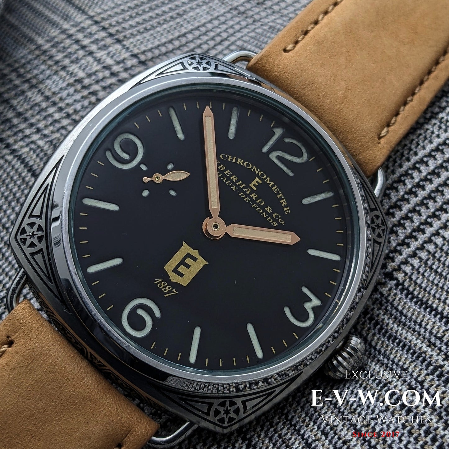 Antique 1920s  Eberhard & Co conversion with 18-jewel pocket watch movement and exhibition back