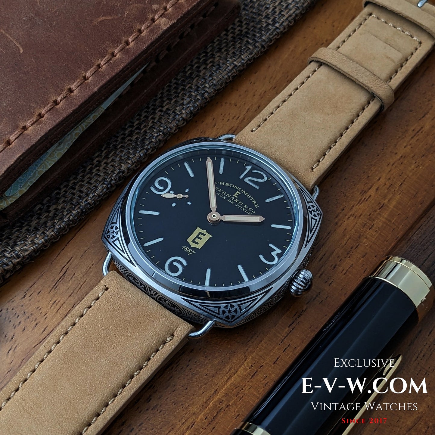 Antique 1920s  Eberhard & Co conversion with 18-jewel pocket watch movement and exhibition back