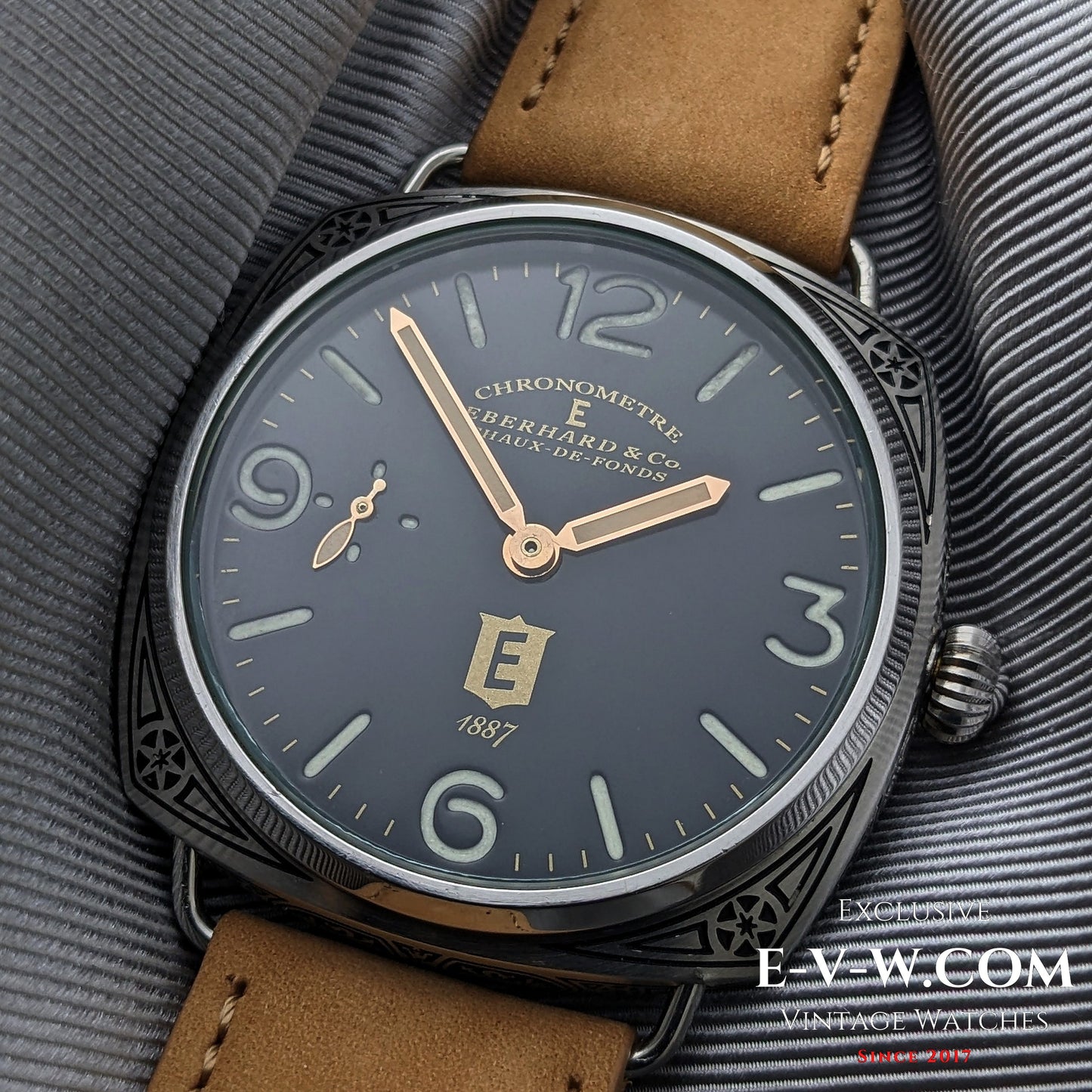 Antique 1920s  Eberhard & Co conversion with 18-jewel pocket watch movement and exhibition back