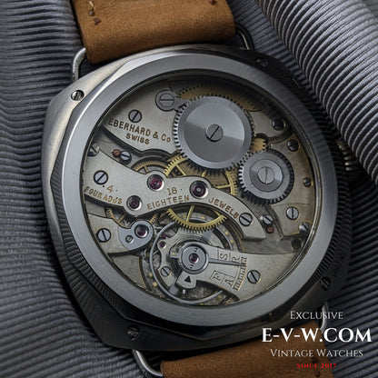 Antique 1920s  Eberhard & Co conversion with 18-jewel pocket watch movement and exhibition back