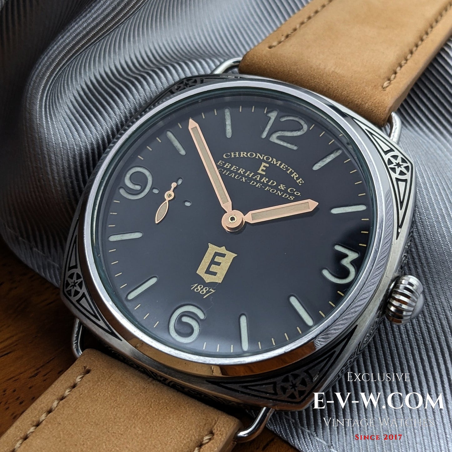 Antique 1920s  Eberhard & Co conversion with 18-jewel pocket watch movement and exhibition back