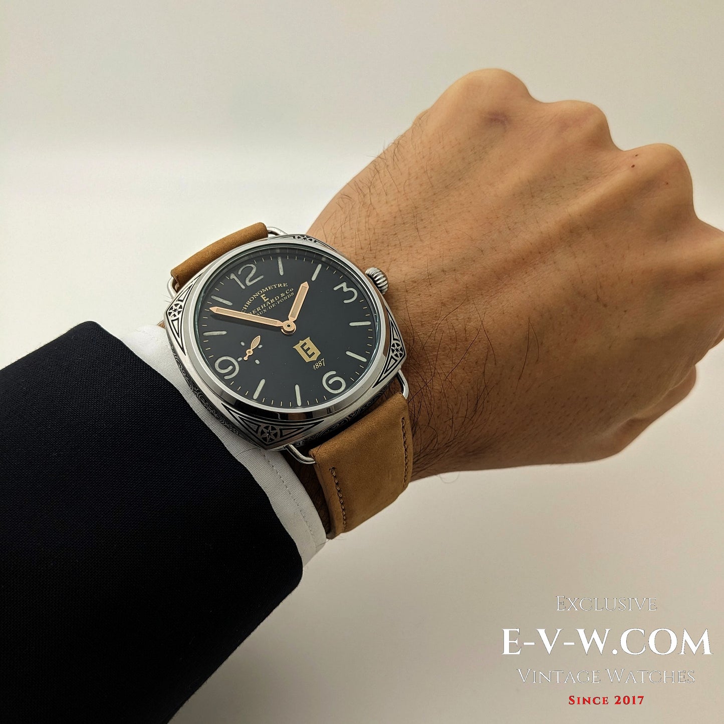 Antique 1920s  Eberhard & Co conversion with 18-jewel pocket watch movement and exhibition back