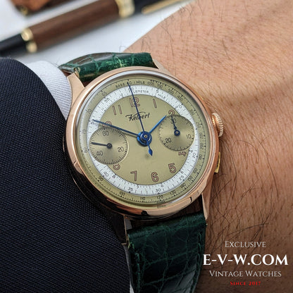 Kelbert Chronograph 18ct Rose Gold 1940s Watch / Serviced