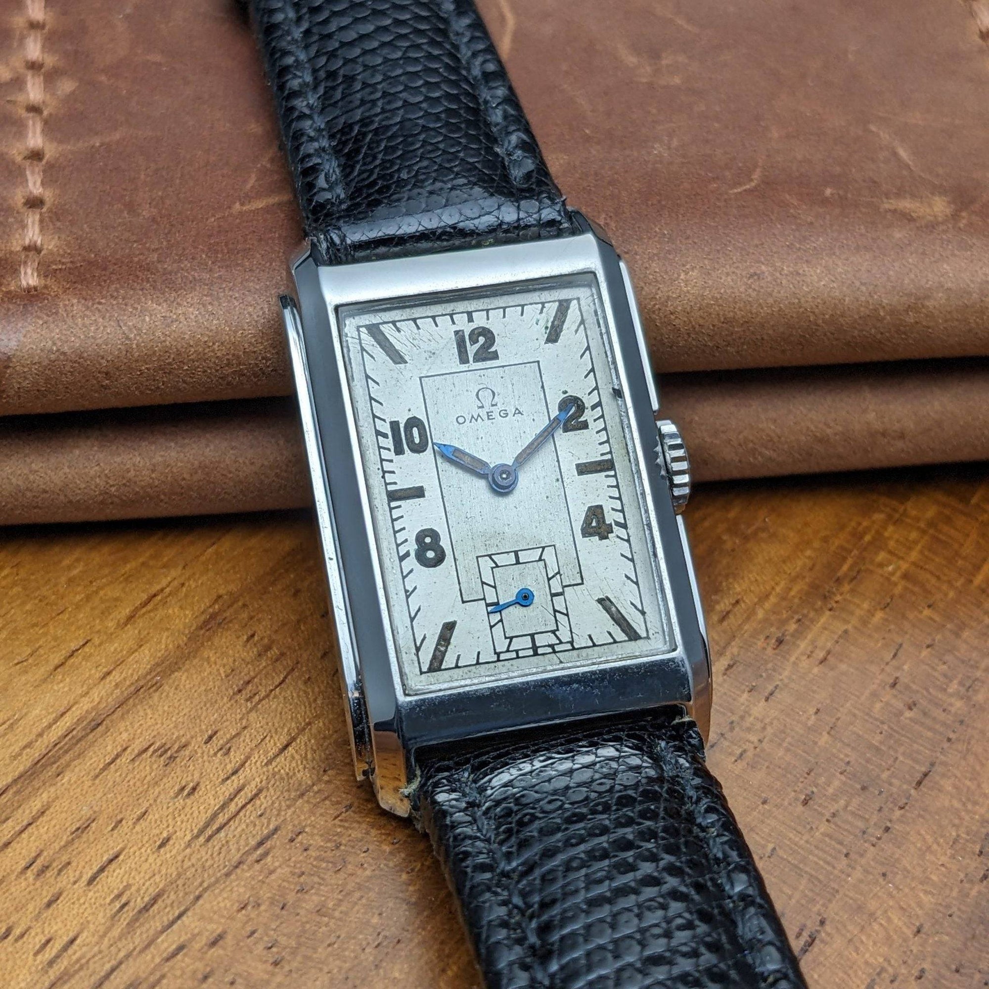 85 jaar oud Omega Tank polshorloge uit de jaren 1940 - Antiek Art Deco-design / Gerepareerd 