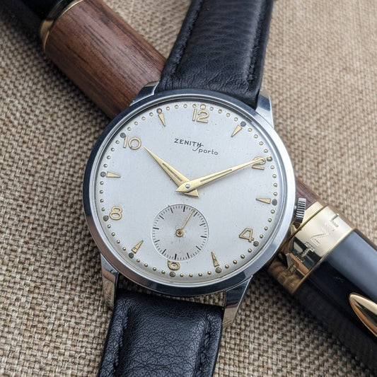 67 Years Old Zenith Sporto 1959 Vintage Wristwatch with Caliber 40T / Patented Transparent Dust Cover / Serviced