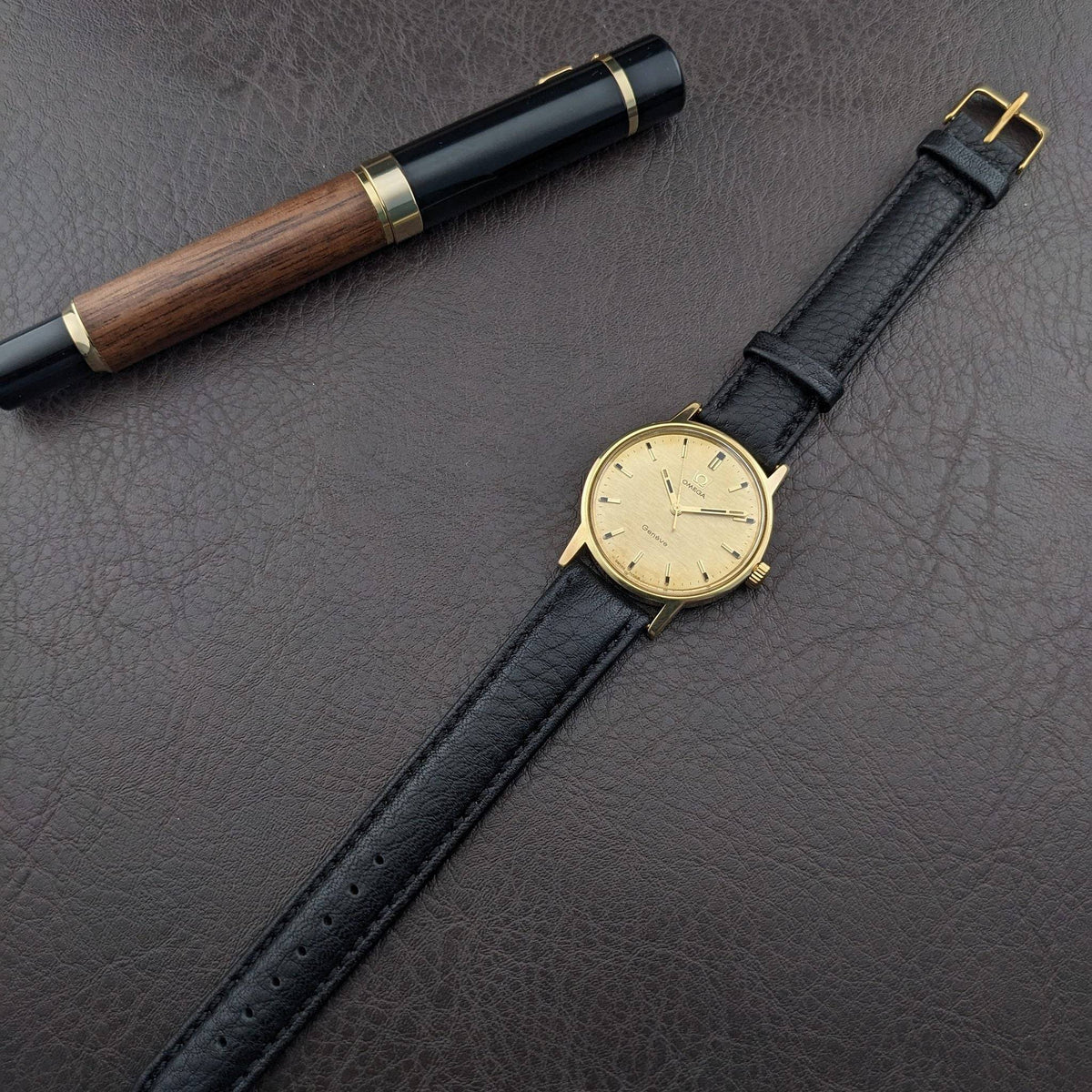 56 Years Old Omega Genève Gold Plated with Rare Bark-Textured Dial / Ref 135.070 / Vintage 1970 Watch with Cal 601 / Serviced