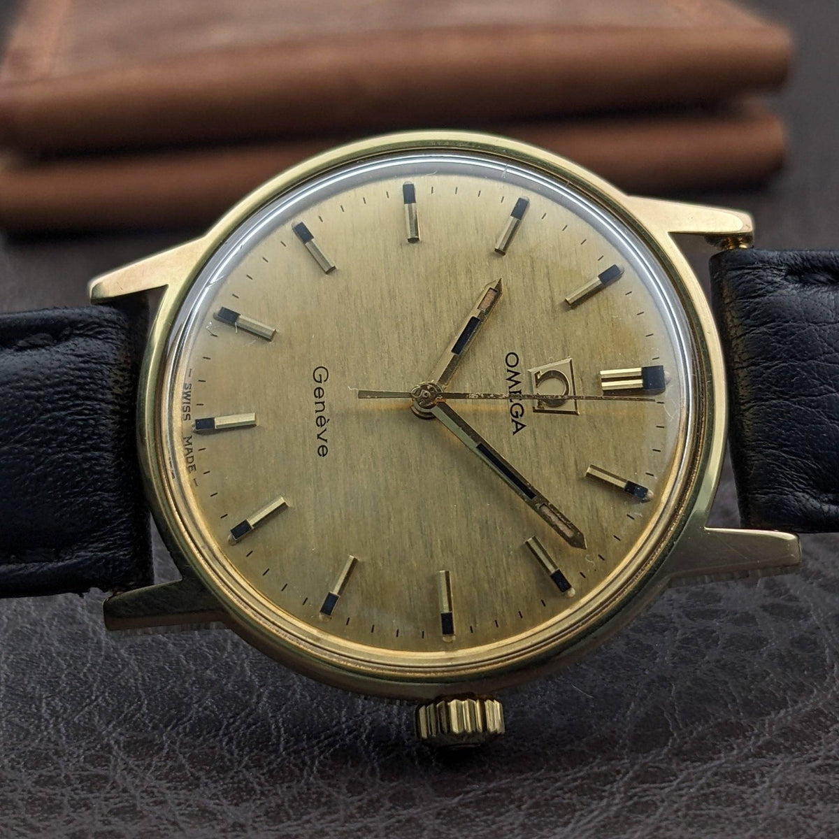 56 Years Old Omega Genève Gold Plated with Rare Bark-Textured Dial / Ref 135.070 / Vintage 1970 Watch with Cal 601 / Serviced