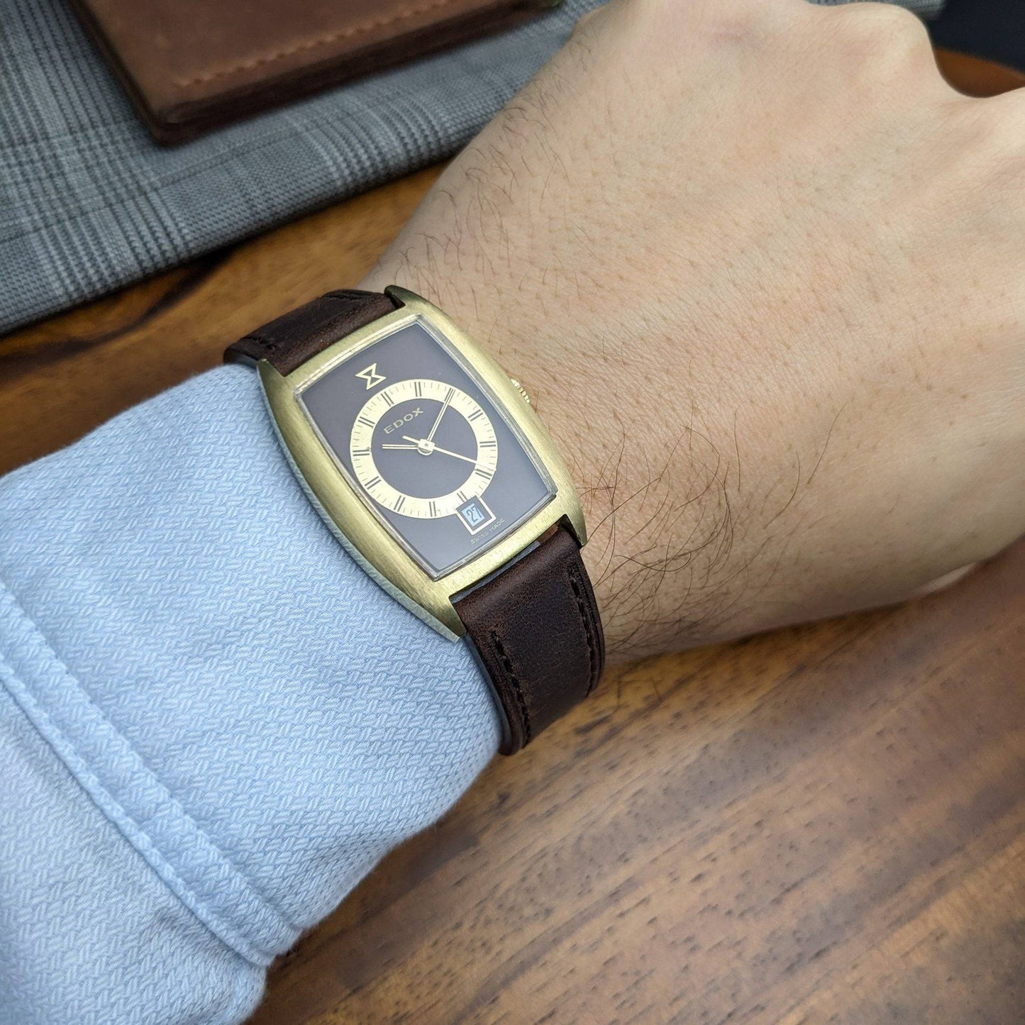 EDOX 1970s rectangular date dress watch with AS ST 1950/51 / Serviced