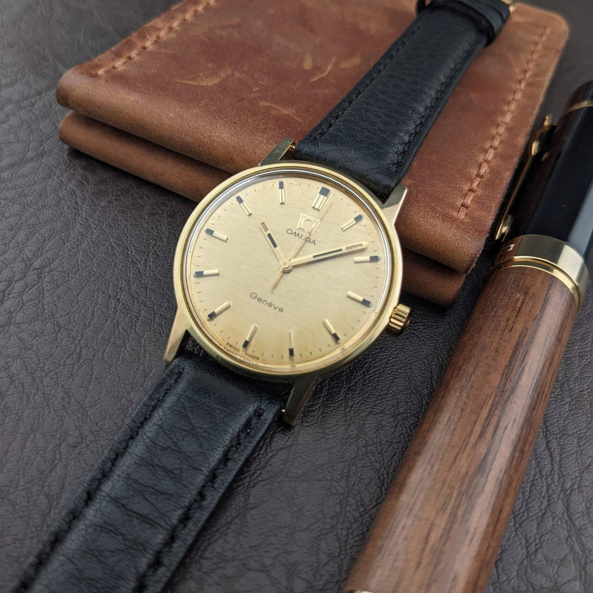 56 Years Old Omega Genève Gold Plated with Rare Bark-Textured Dial / Ref 135.070 / Vintage 1970 Watch with Cal 601 / Serviced