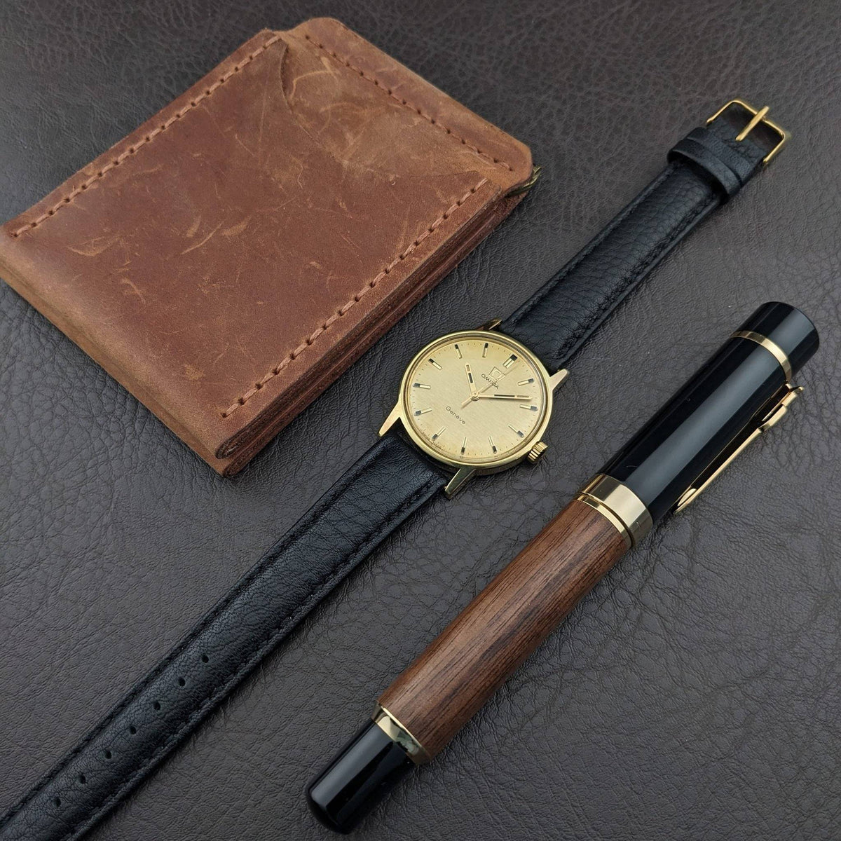 56 Years Old Omega Genève Gold Plated with Rare Bark-Textured Dial / Ref 135.070 / Vintage 1970 Watch with Cal 601 / Serviced