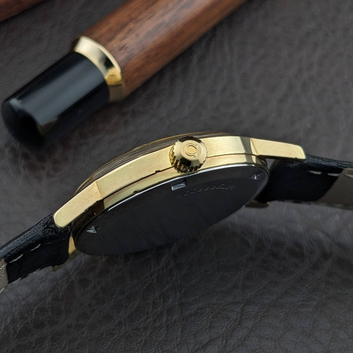 56 Years Old Omega Genève Gold Plated with Rare Bark-Textured Dial / Ref 135.070 / Vintage 1970 Watch with Cal 601 / Serviced
