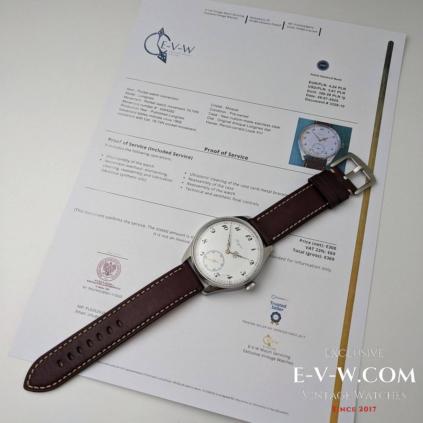 Antique Longines Watch 1908 Enamel Dial  / Serviced