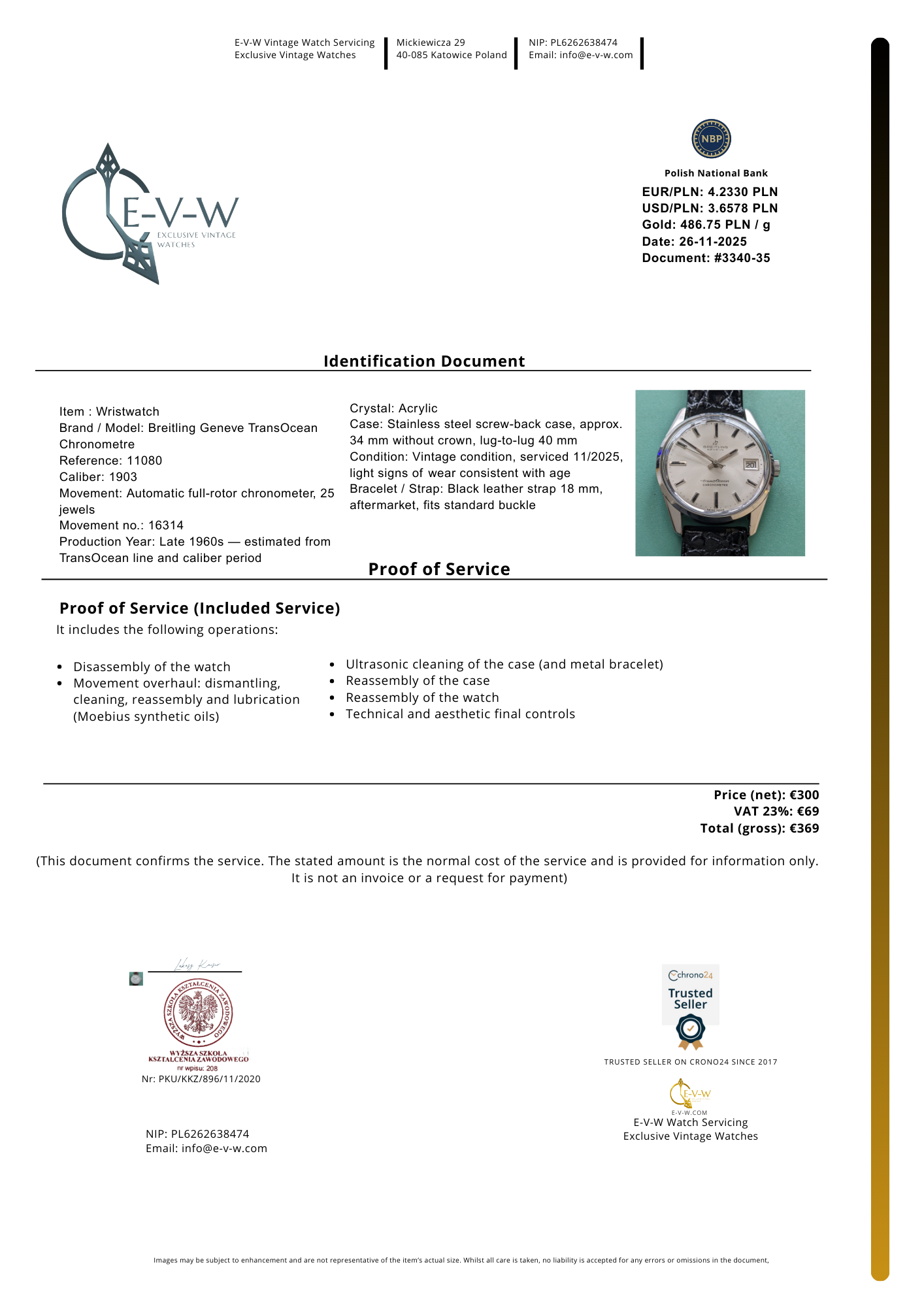 Breitling Geneve TransOcean Chronometre | Ref. 11080 | Cal 1903 | Vintage 1960s | Serviced