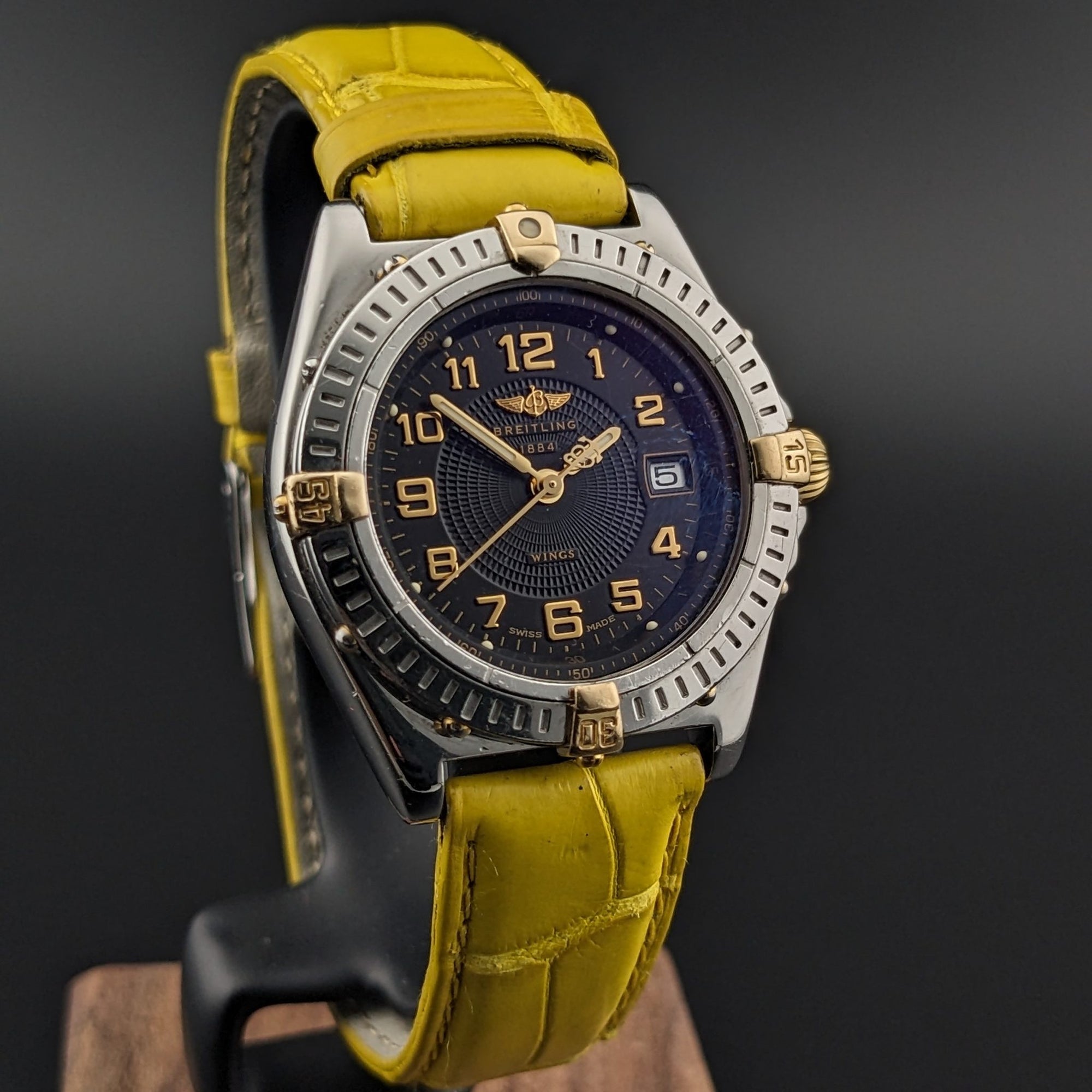 Breitling Wings Stainless Steel Gold Dark Blue Dial Quartz Ladies Watch B67050 vintage watch