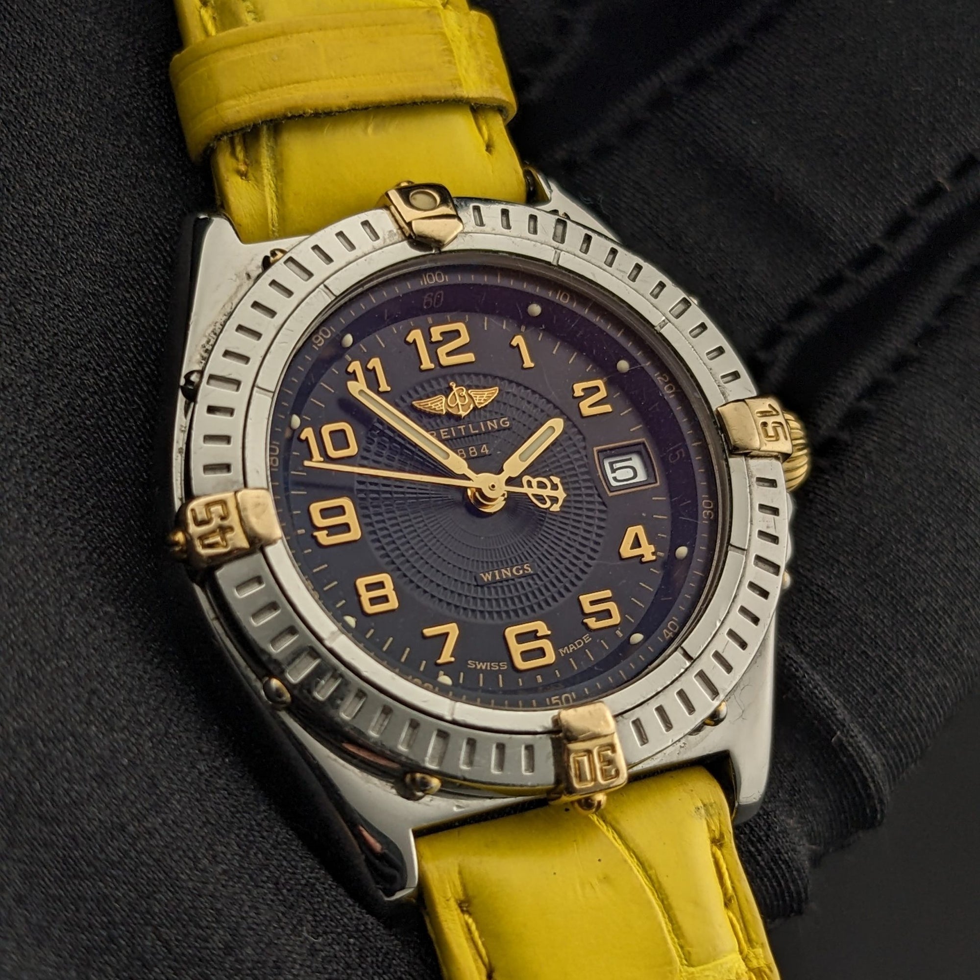 Breitling Wings Stainless Steel Gold Dark Blue Dial Quartz Ladies Watch B67050 vintage watch
