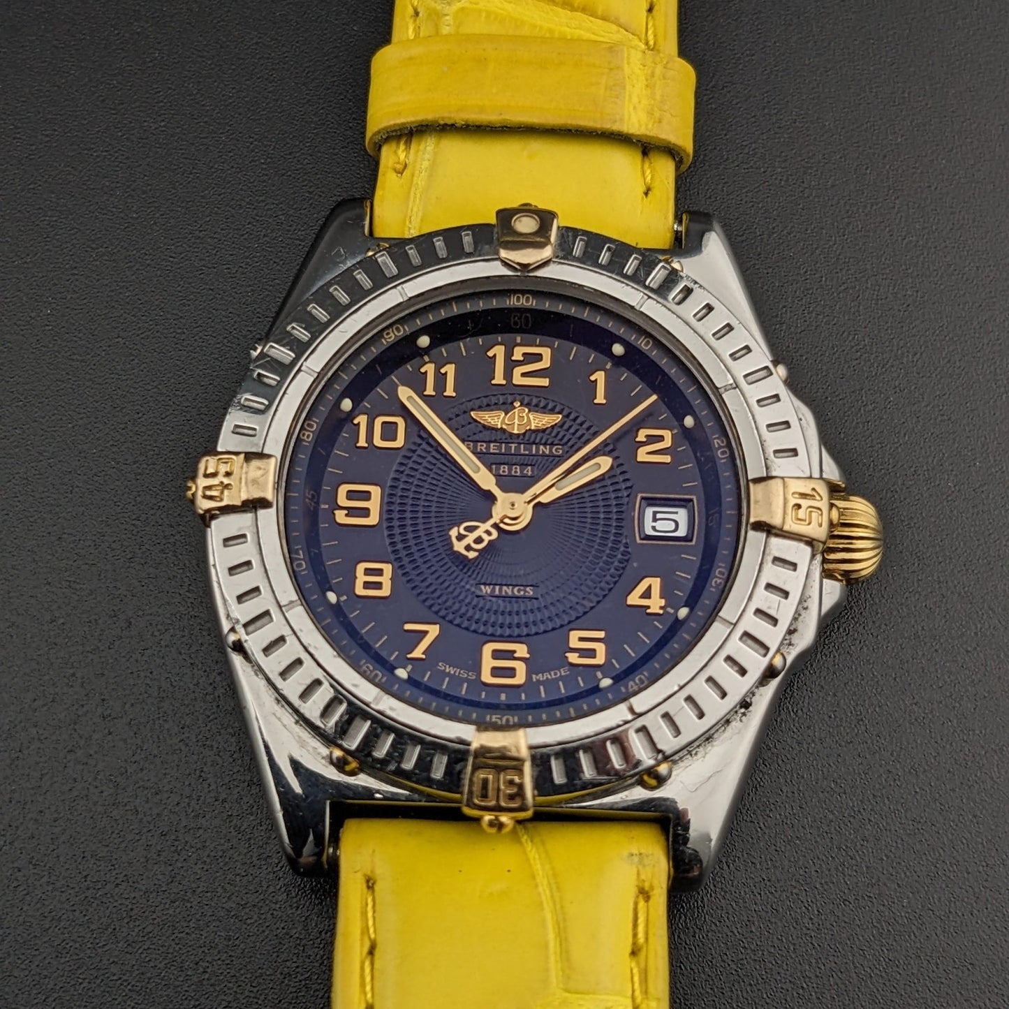Breitling Wings Stainless Steel Gold Dark Blue Dial Quartz Ladies Watch B67050 vintage watch