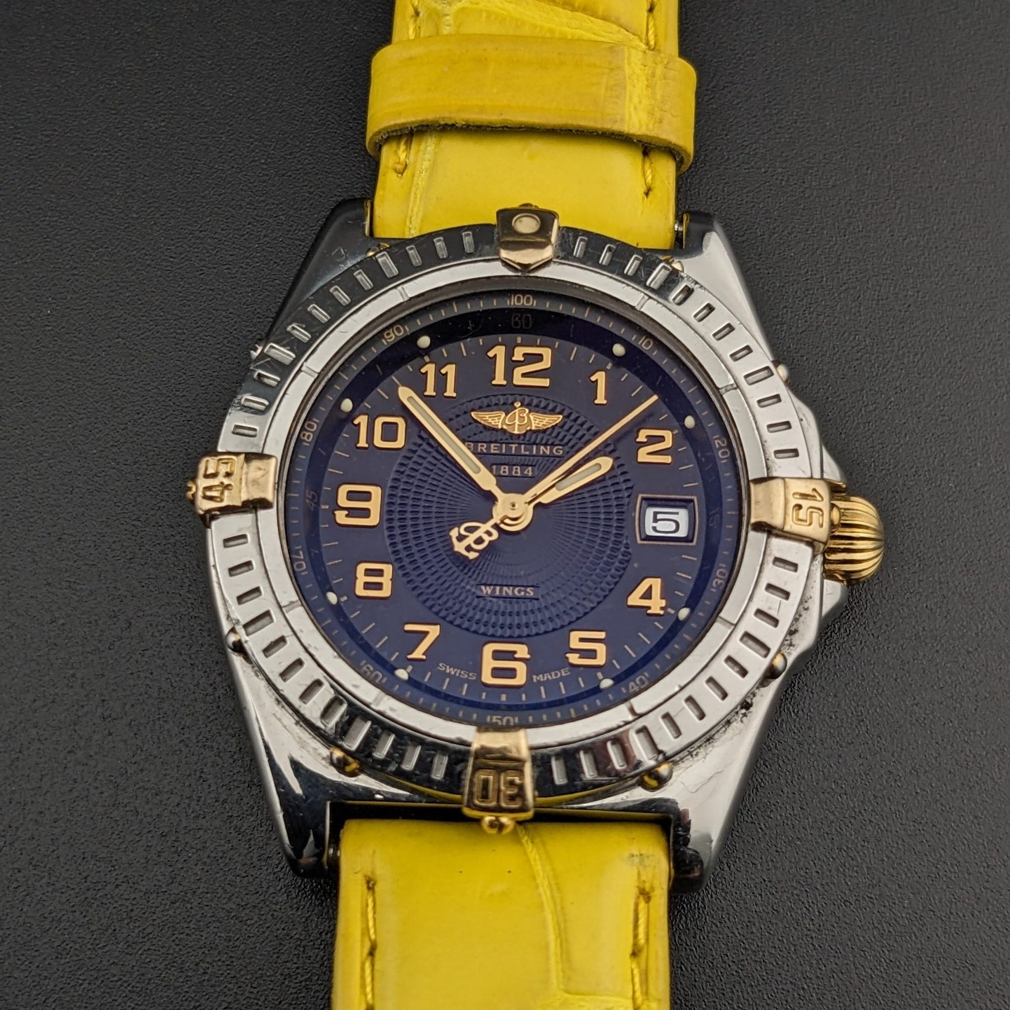 Breitling Wings Stainless Steel Gold Dark Blue Dial Quartz Ladies Watch B67050 vintage watch