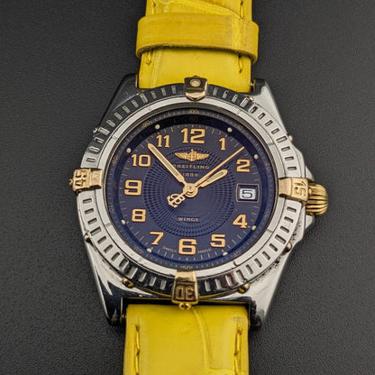 Breitling Wings Stainless Steel Gold Dark Blue Dial Quartz Ladies Watch B67050 vintage watch