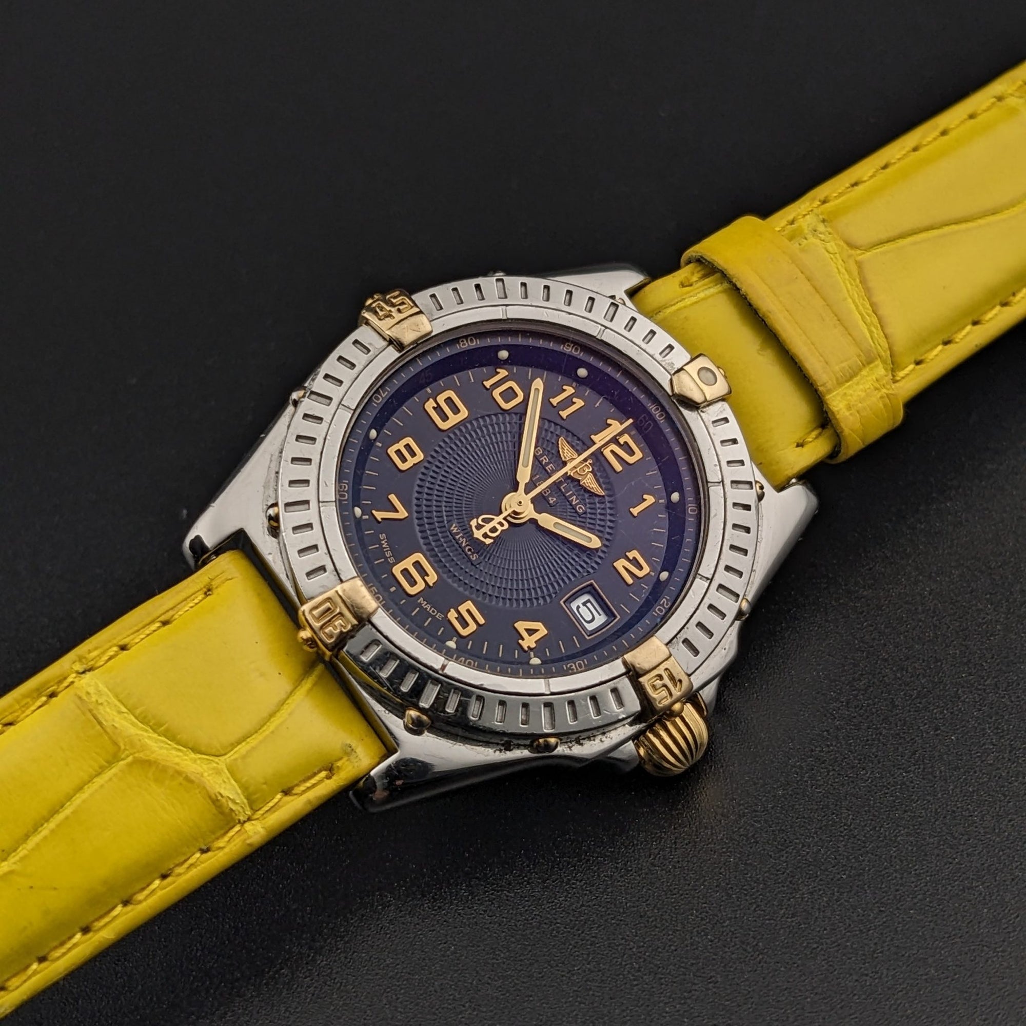 Breitling Wings Stainless Steel Gold Dark Blue Dial Quartz Ladies Watch B67050 vintage watch