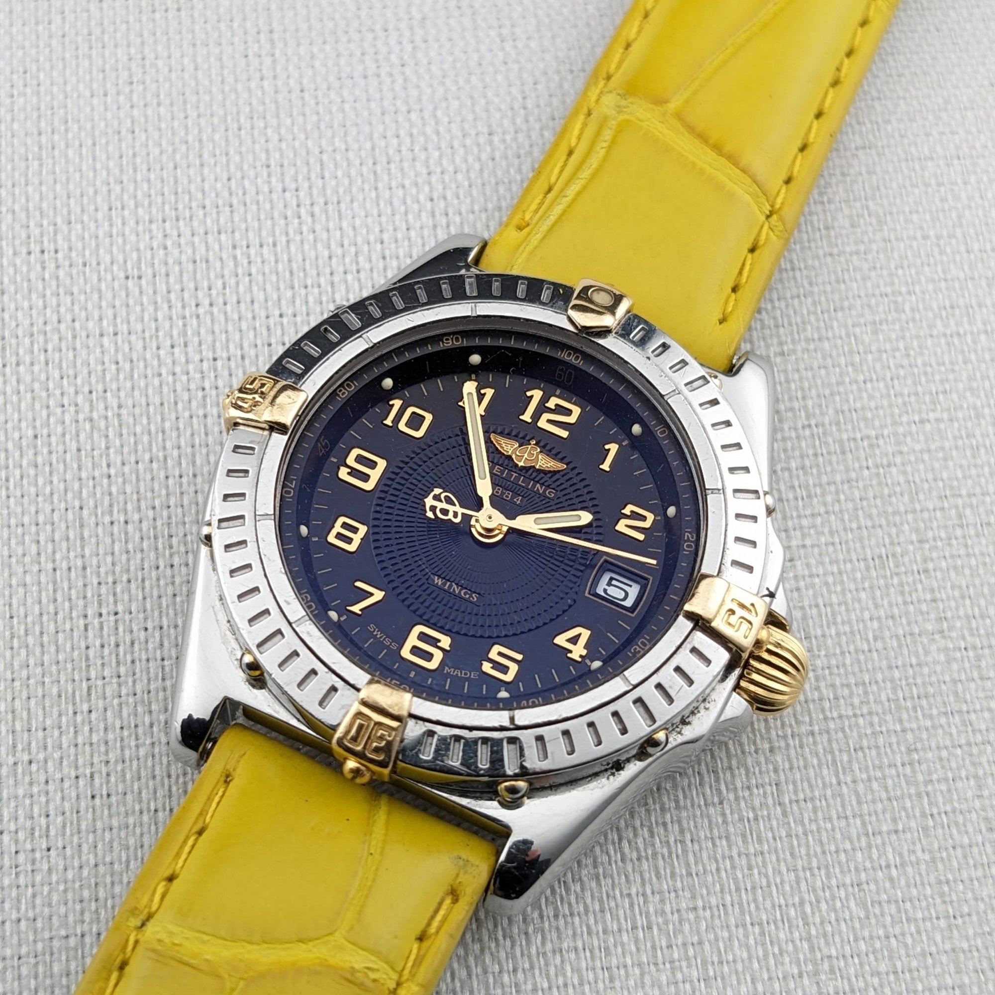 Breitling Wings Stainless Steel Gold Dark Blue Dial Quartz Ladies Watch B67050 vintage watch