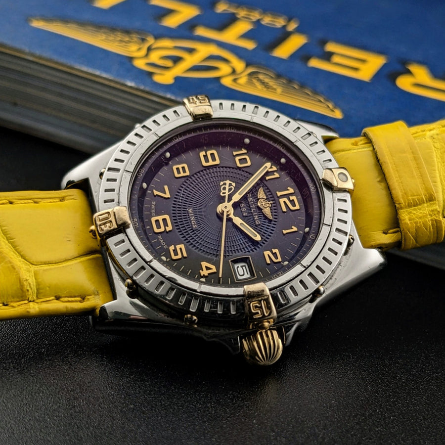 Breitling Wings Stainless Steel Gold Dark Blue Dial Quartz Ladies Watch B67050