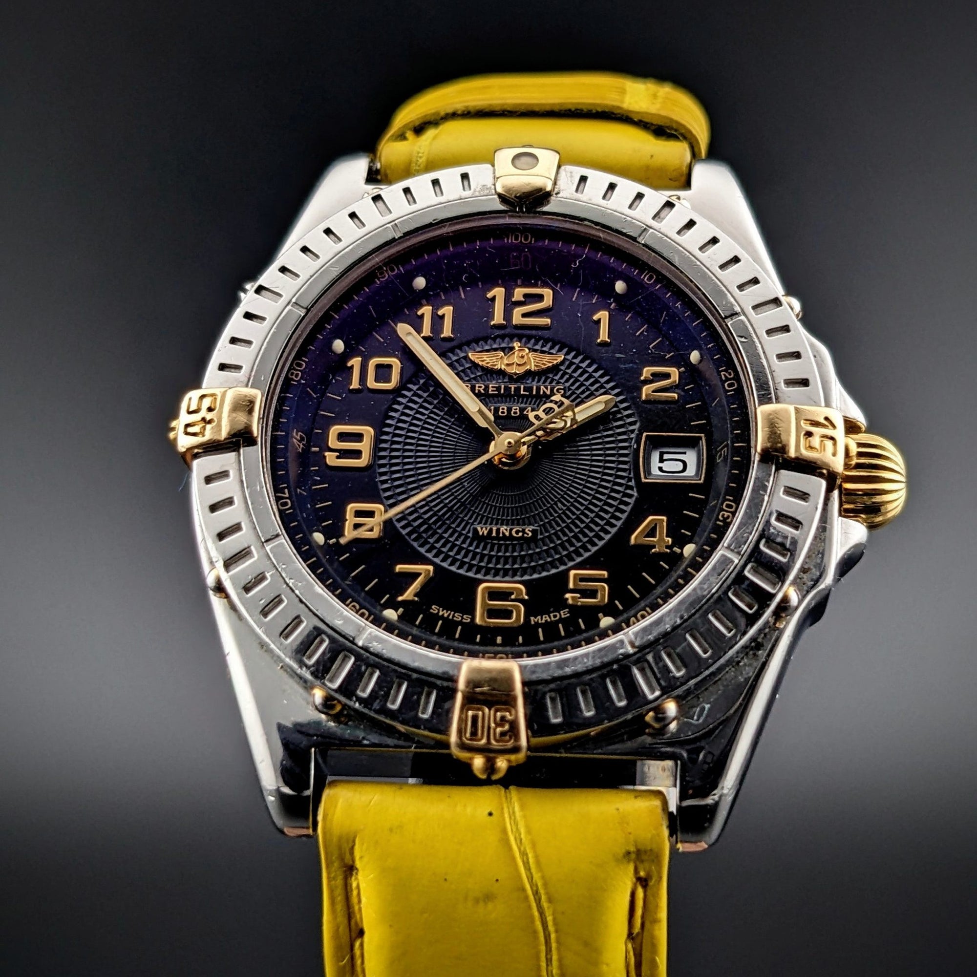 Breitling Wings Stainless Steel Gold Dark Blue Dial Quartz Ladies Watch B67050 vintage watch